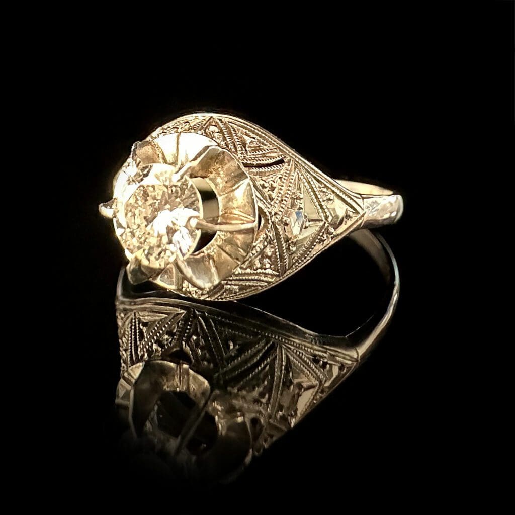 'Great Gatsby'-Platinum art deco diamond ring with filigree detail - Image 9