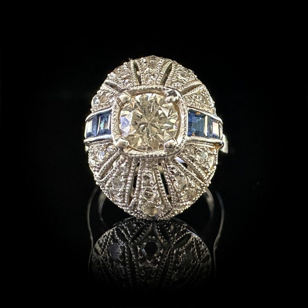 'Zelda'-Art deco diamond sapphire and white gold ring