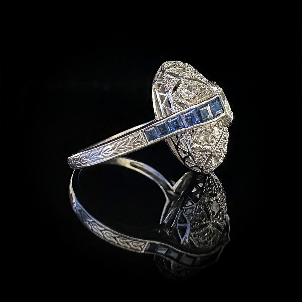 'Zelda'-Art deco diamond sapphire and white gold ring - Image 4