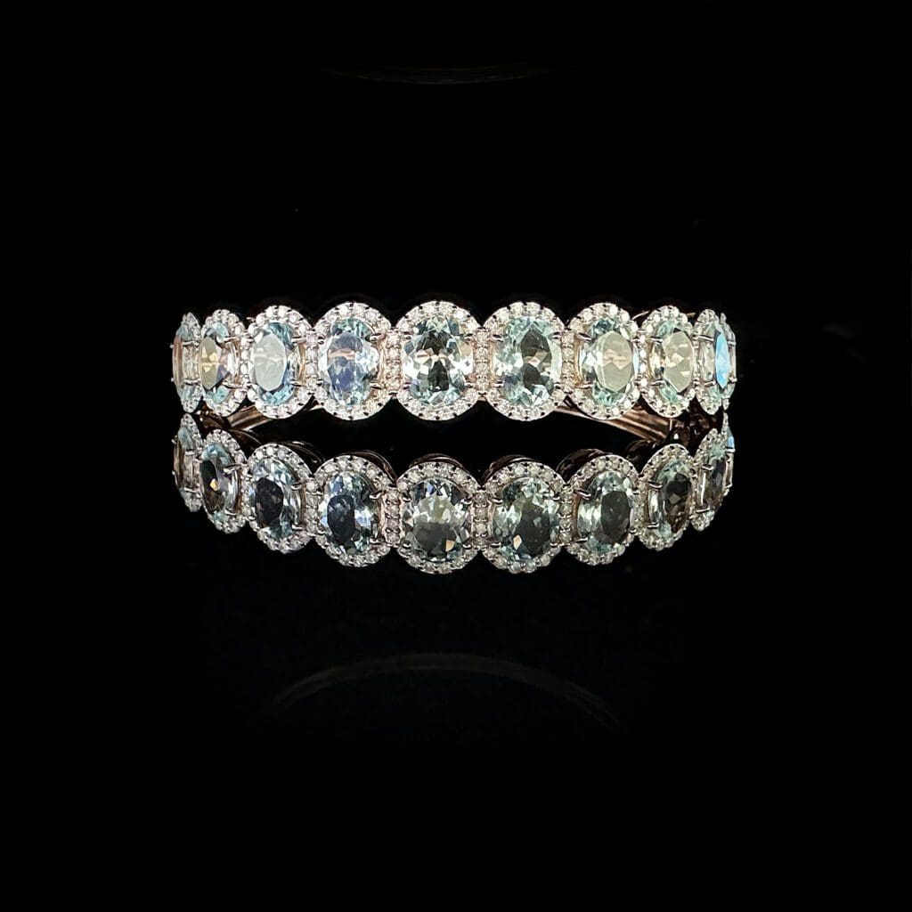 Aquamarine diamond rose gold bangle