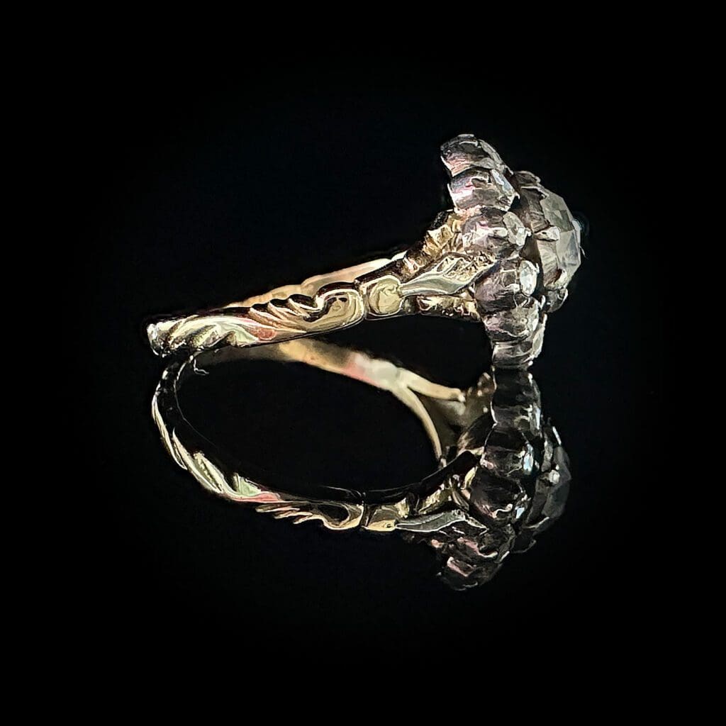 'Antique English Rose'-18K gold and silver large rose cut diamond ring - Image 4