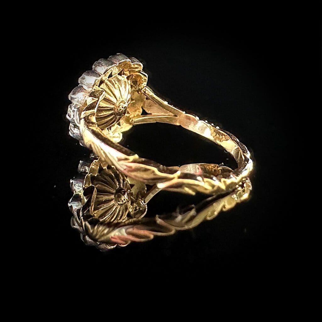 'Antique English Rose'-18K gold and silver large rose cut diamond ring - Image 6