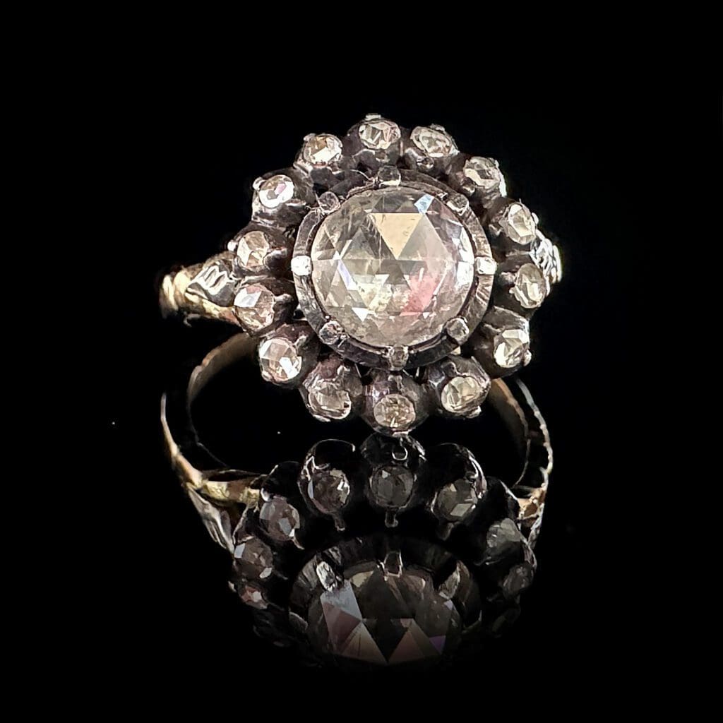 'Antique English Rose'-18K gold and silver large rose cut diamond ring - Image 2