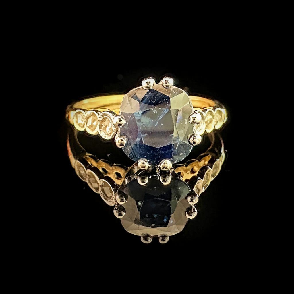 'Agatha'-Antique square sapphire diamond ring