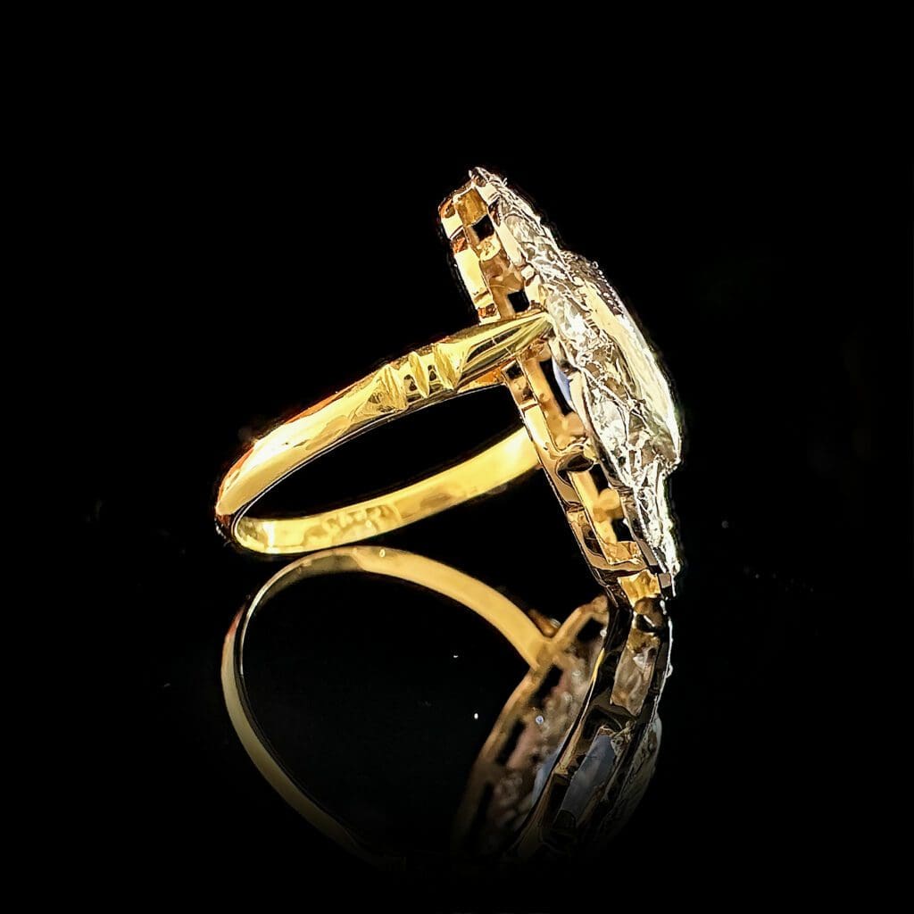 'Ingrid'-Antique oval sapphire diamonds gold and platinum ring - Image 4