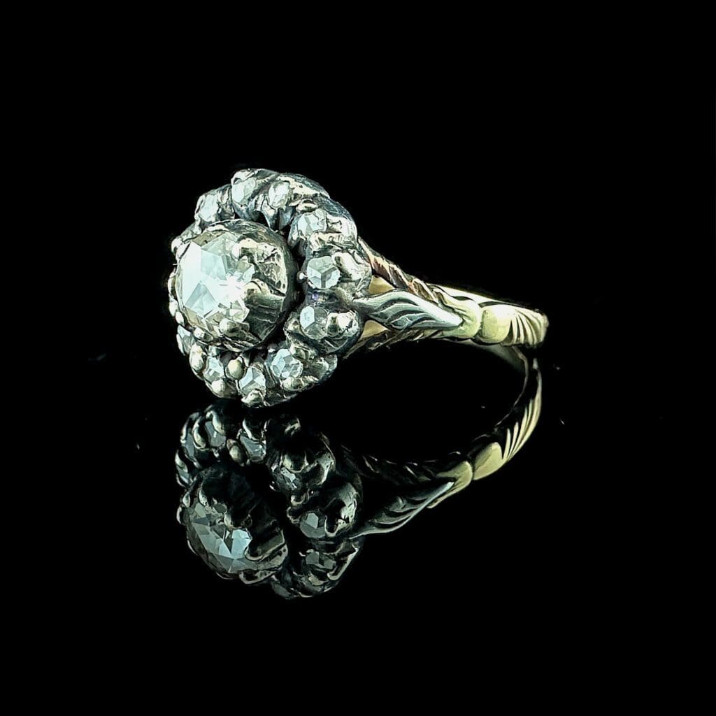 'Hilda'-Antique gold and silver flower ring with 13 diamond roses - Image 7