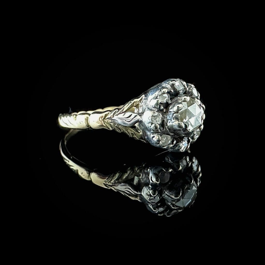 'Giselle'-Georgian gold and silver flower ring with 9 diamond roses - Image 3