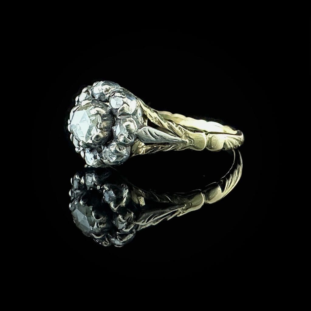 'Giselle'-Georgian gold and silver flower ring with 9 diamond roses - Image 6