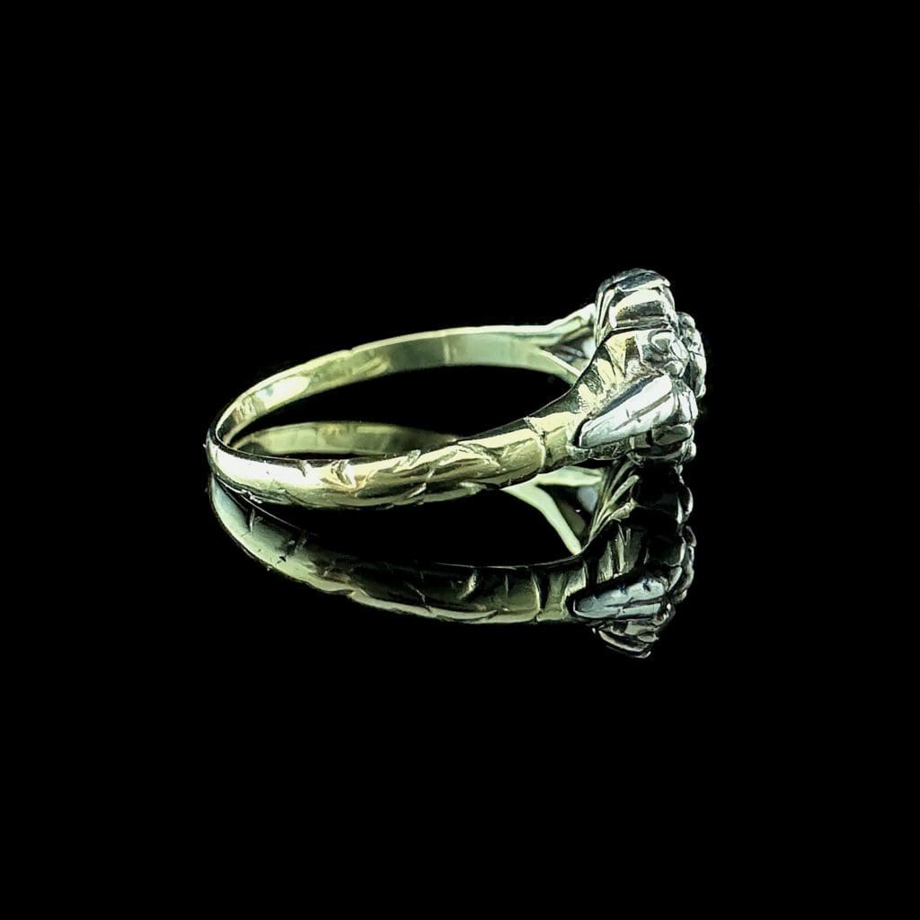 'Gertrude'-Antique Georgian gold and silver flower ring with 9 diamond roses - Image 4