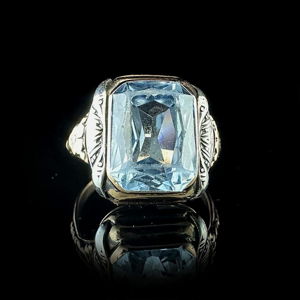 'Azure'-Antique gold and silver blue topaz ring