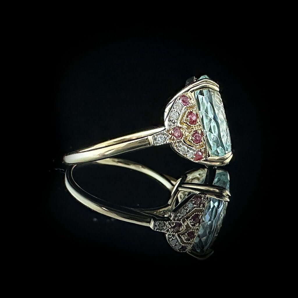 Aquamarine ruby diamond ring - Image 4