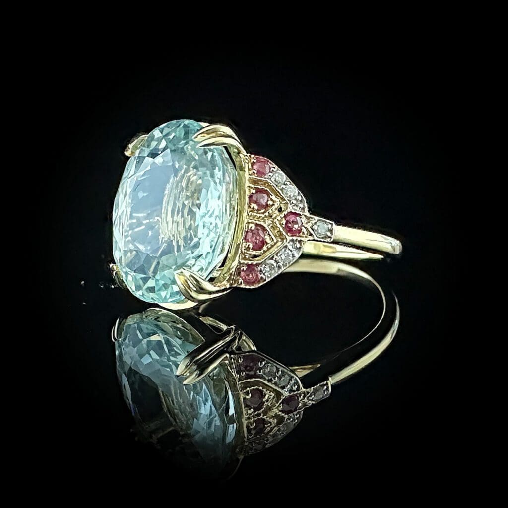 Aquamarine ruby diamond ring