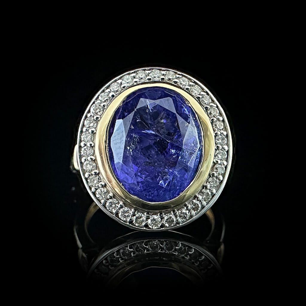 'Cerulean Blue'-Oval tanzanite and diamond ring