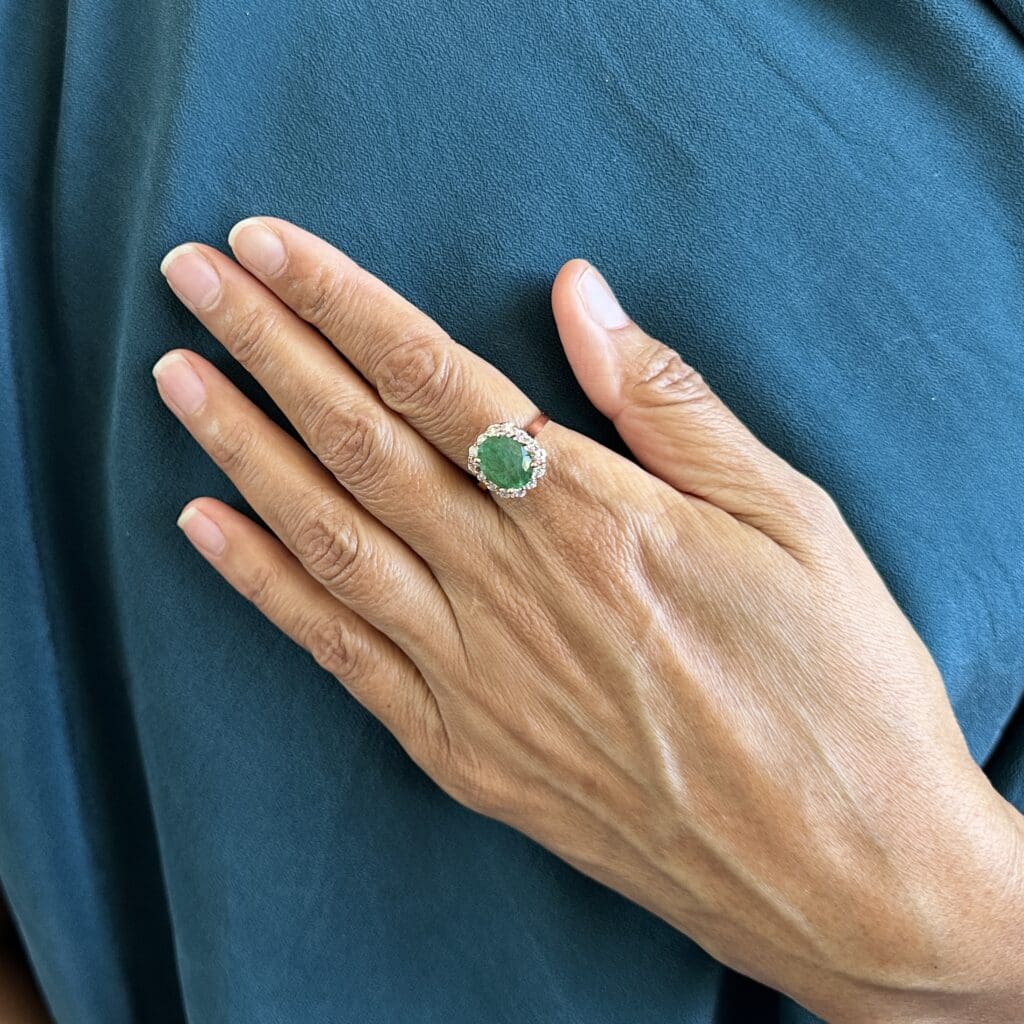 'Esmerelda'-Natural emerald and diamond rose gold ring - Image 7