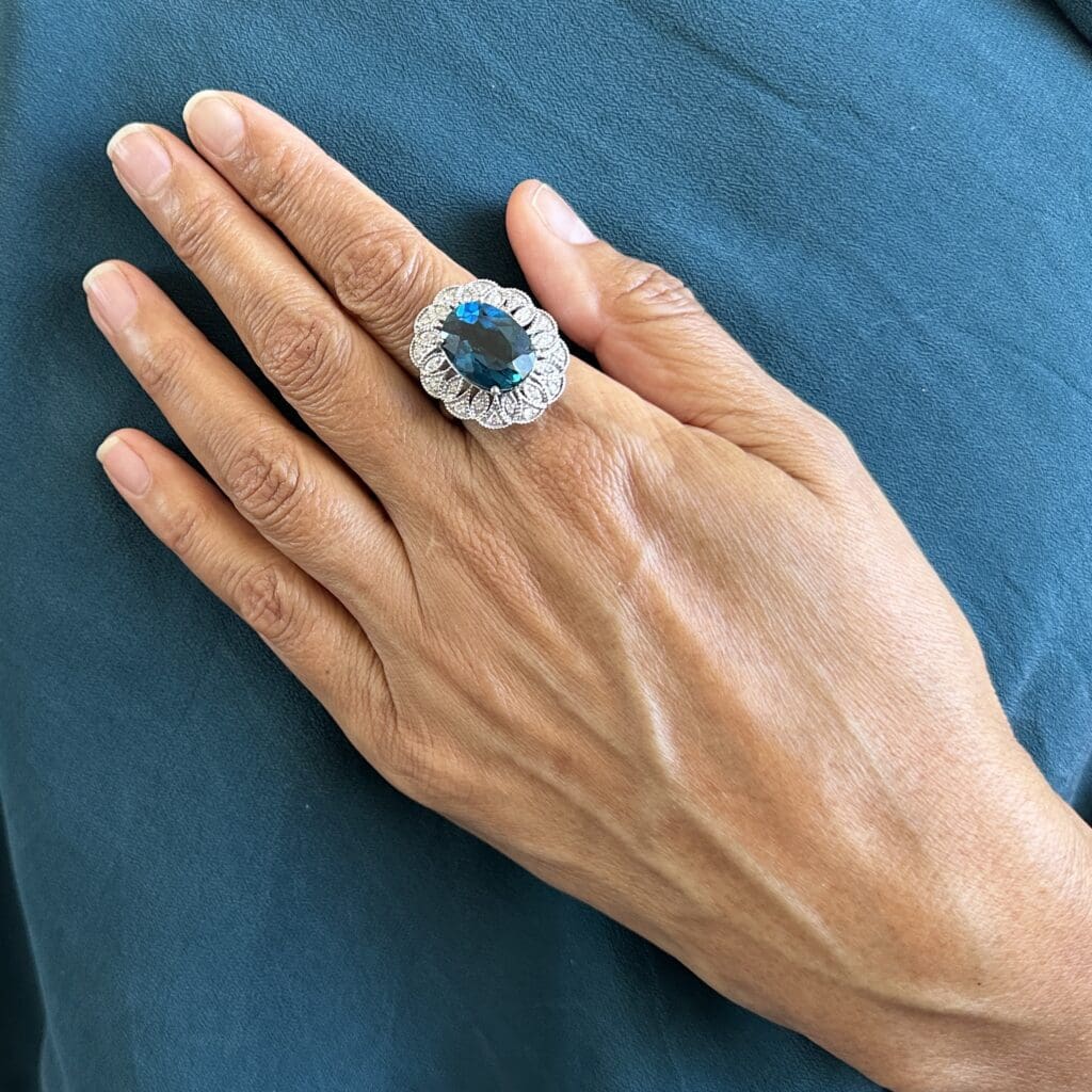 'London Blue'-London blue topaz and diamond white gold ring - Image 9