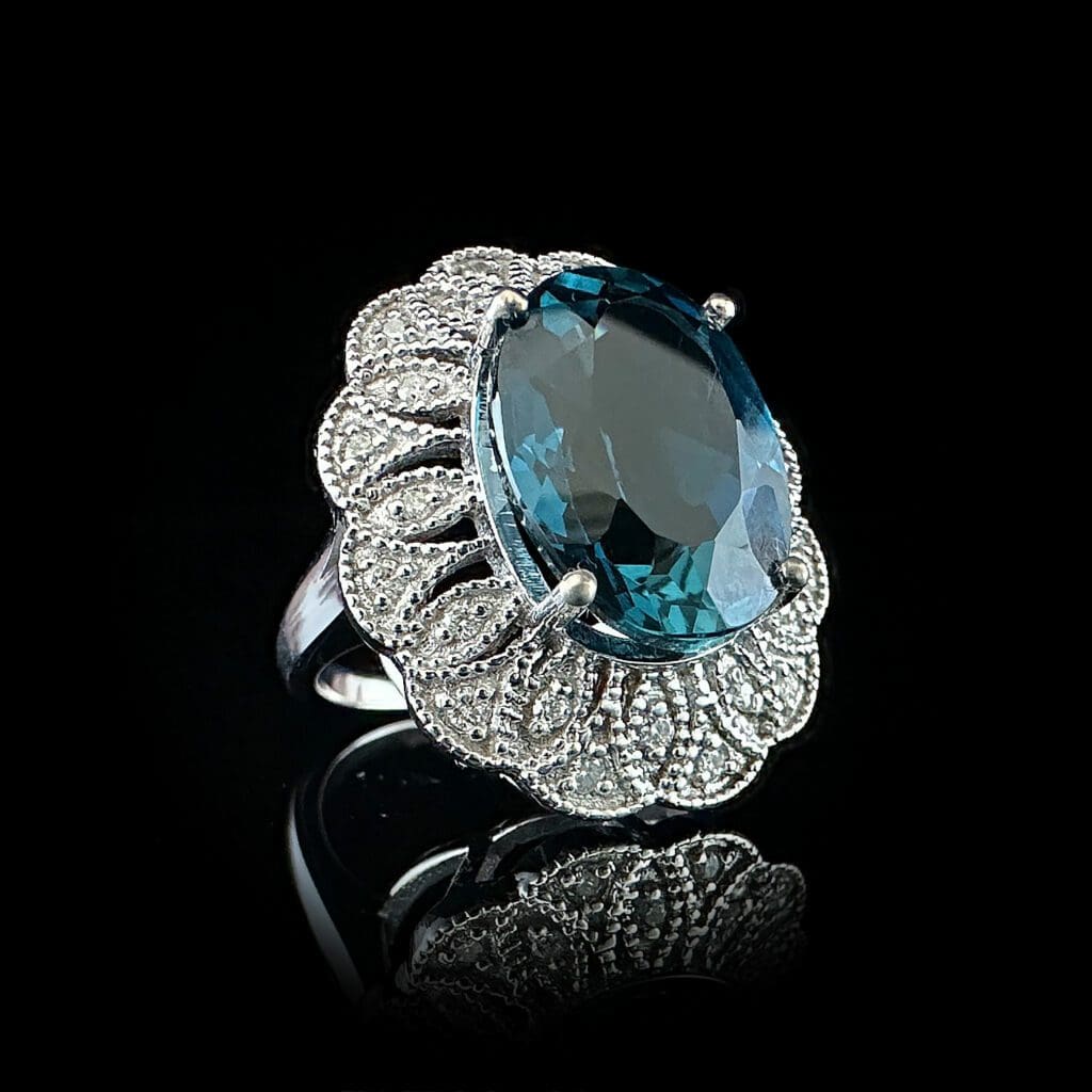 'London Blue'-London blue topaz and diamond white gold ring - Image 3