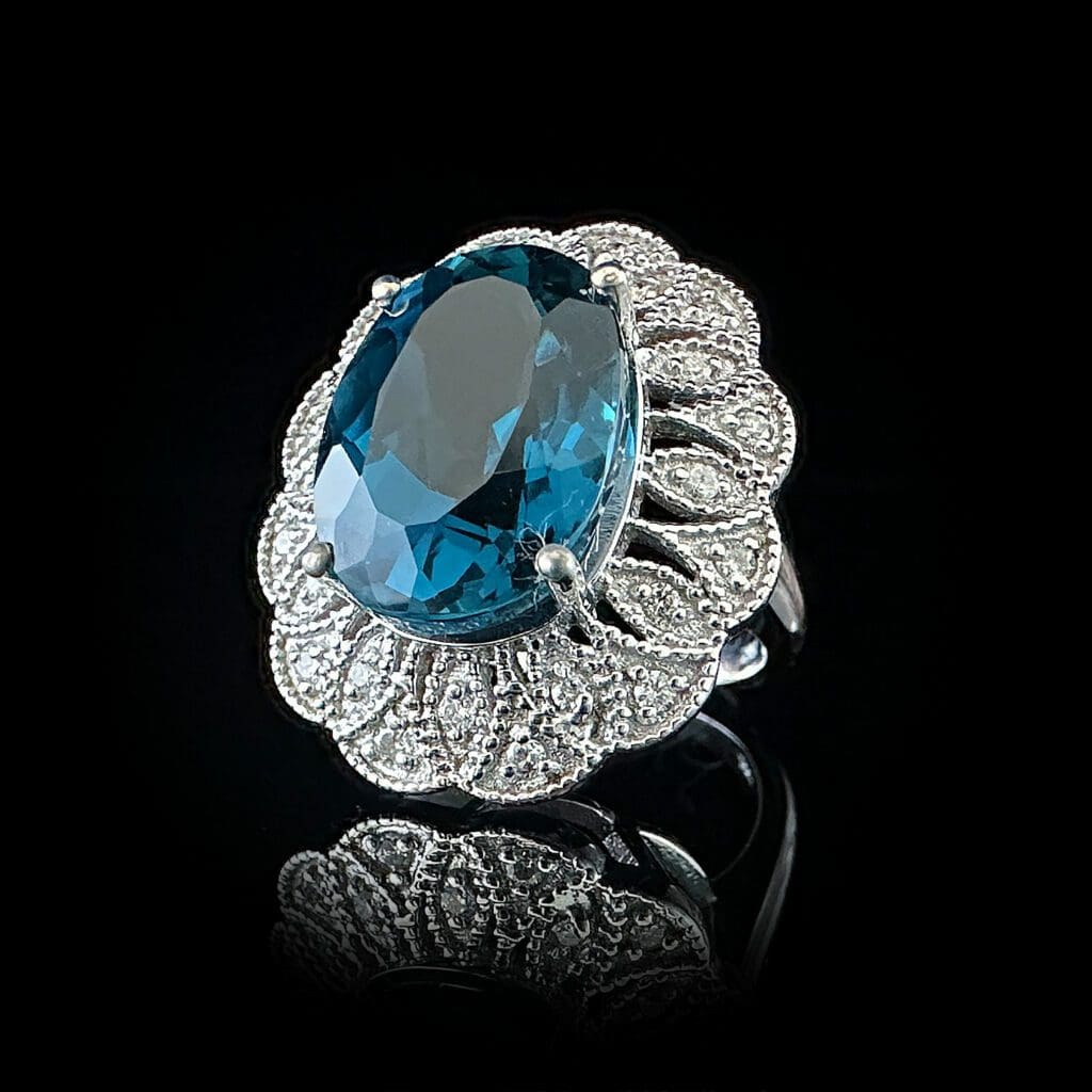 'London Blue'-London blue topaz and diamond white gold ring - Image 8