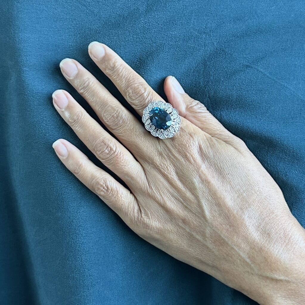 'London Blue'-London blue topaz and diamond white gold ring - Image 10