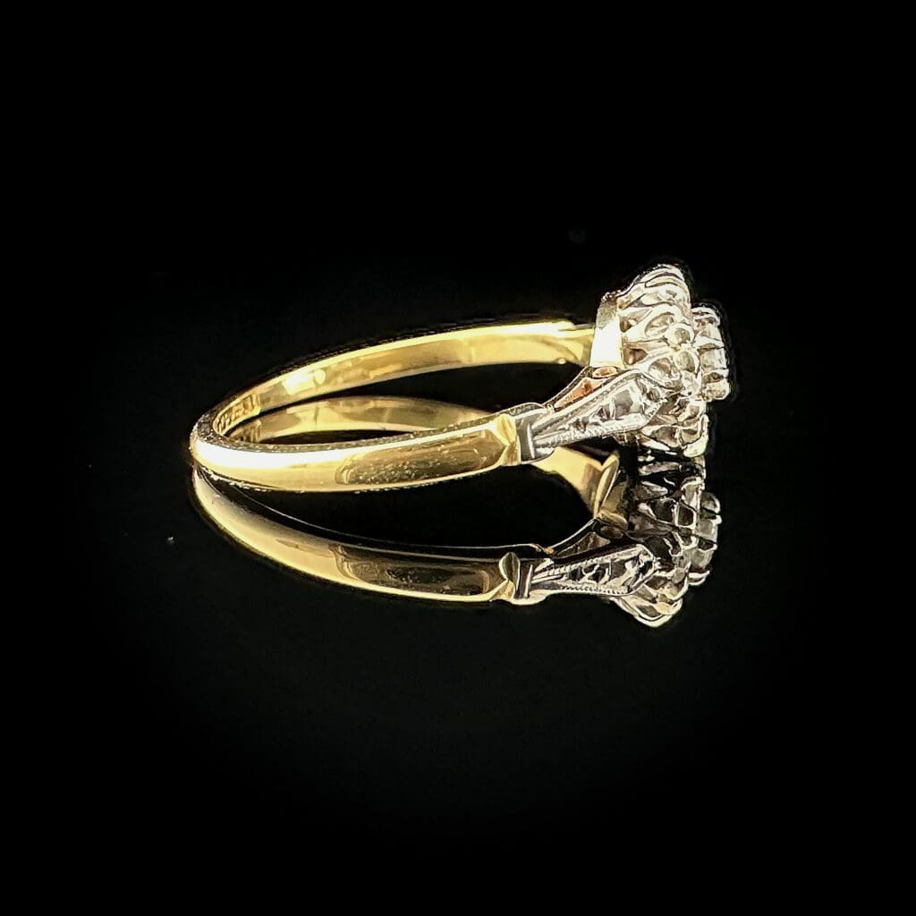 'Odette'-Antique gold and platinum diamond cluster ring with 9 early brilliant diamonds - Image 4