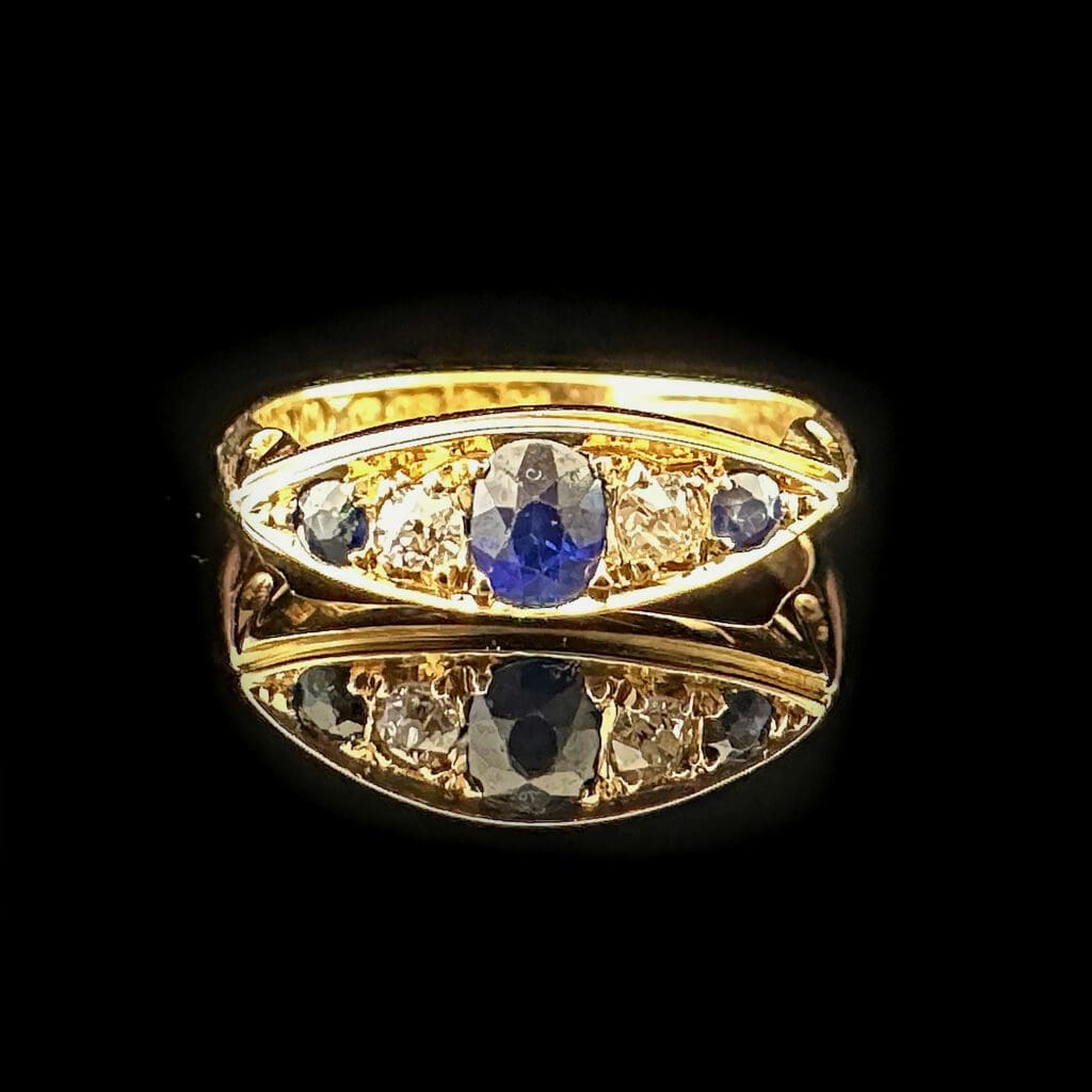 'Vivienne'-Victorian three sapphire and diamond gold ring