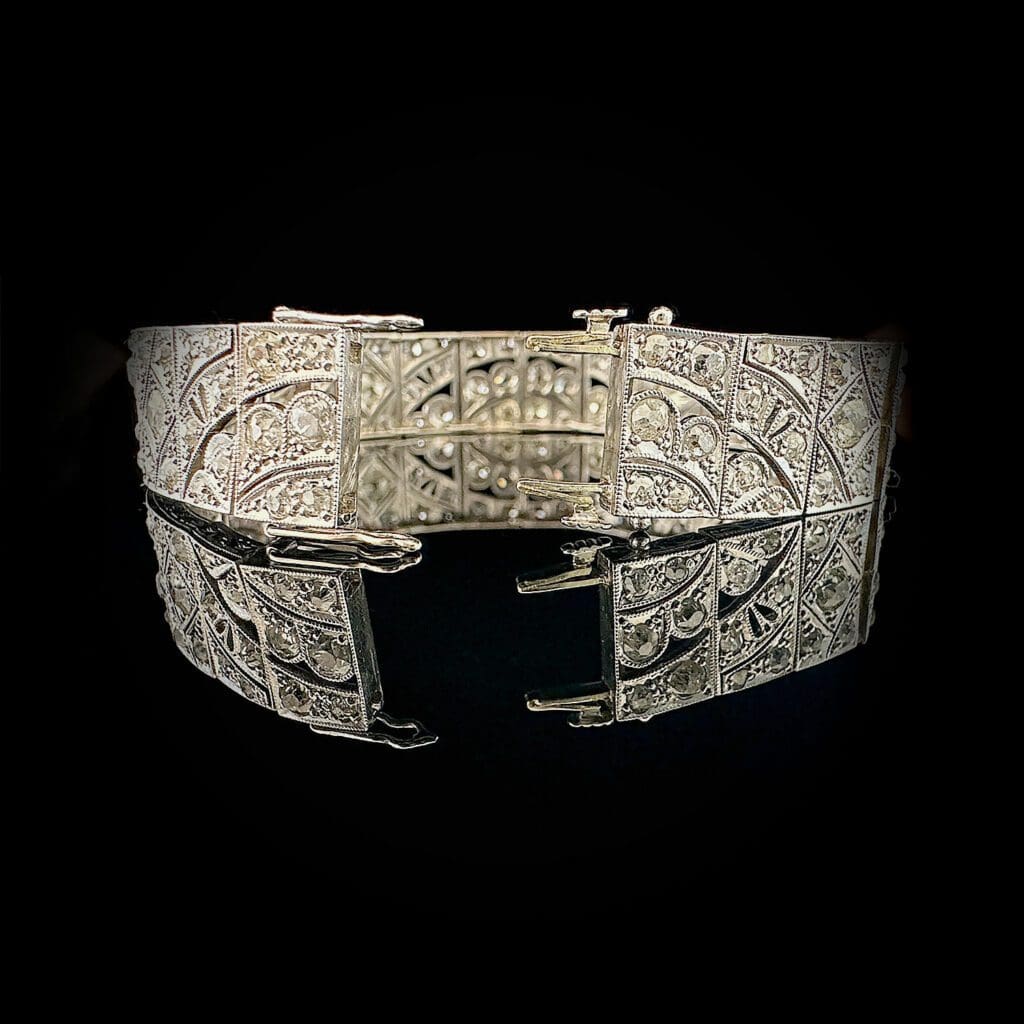 'Celeste'-Antique Art Deco 6 ct diamond white gold bracelet - Image 4