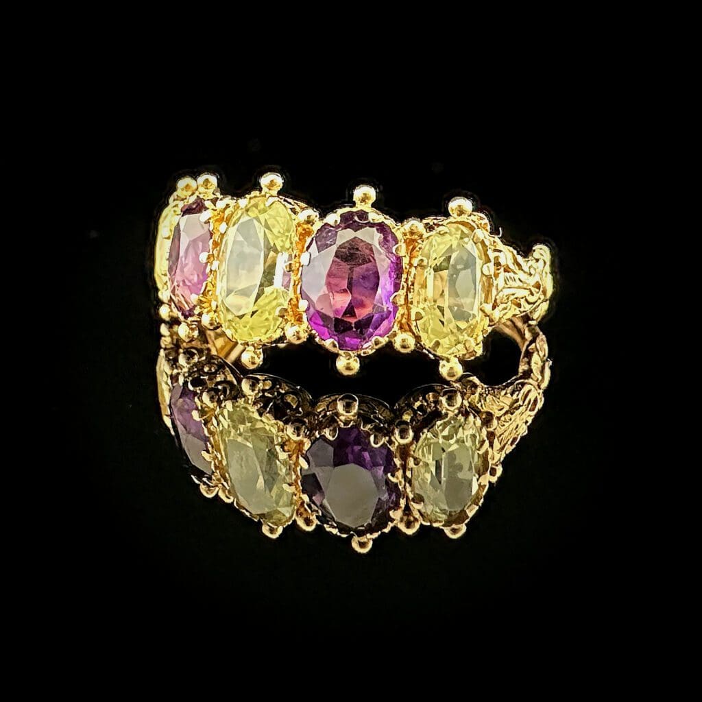 Fine Victorian chrysoberyl and amethyst five stone ring - Image 8