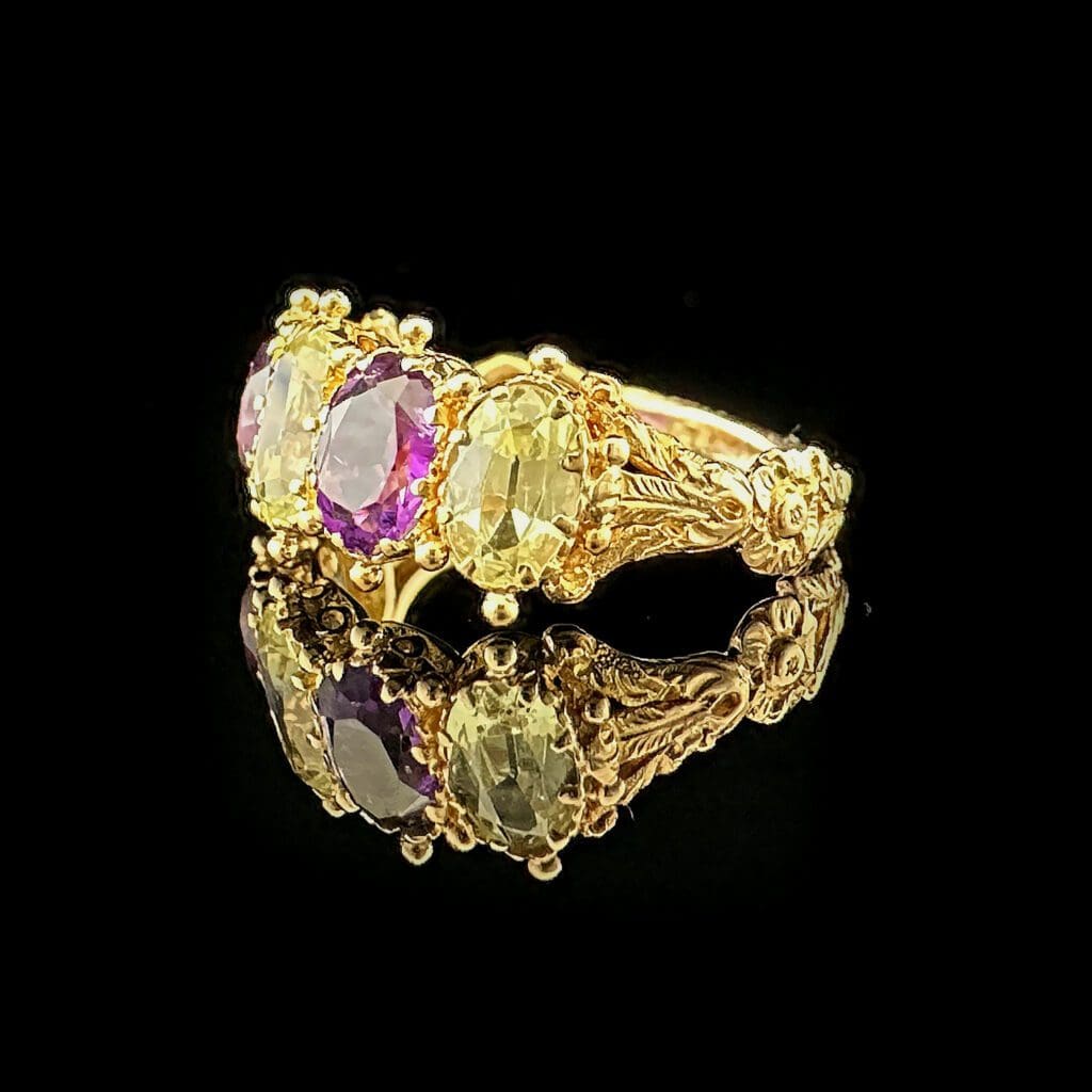 Fine Victorian chrysoberyl and amethyst five stone ring - Image 7