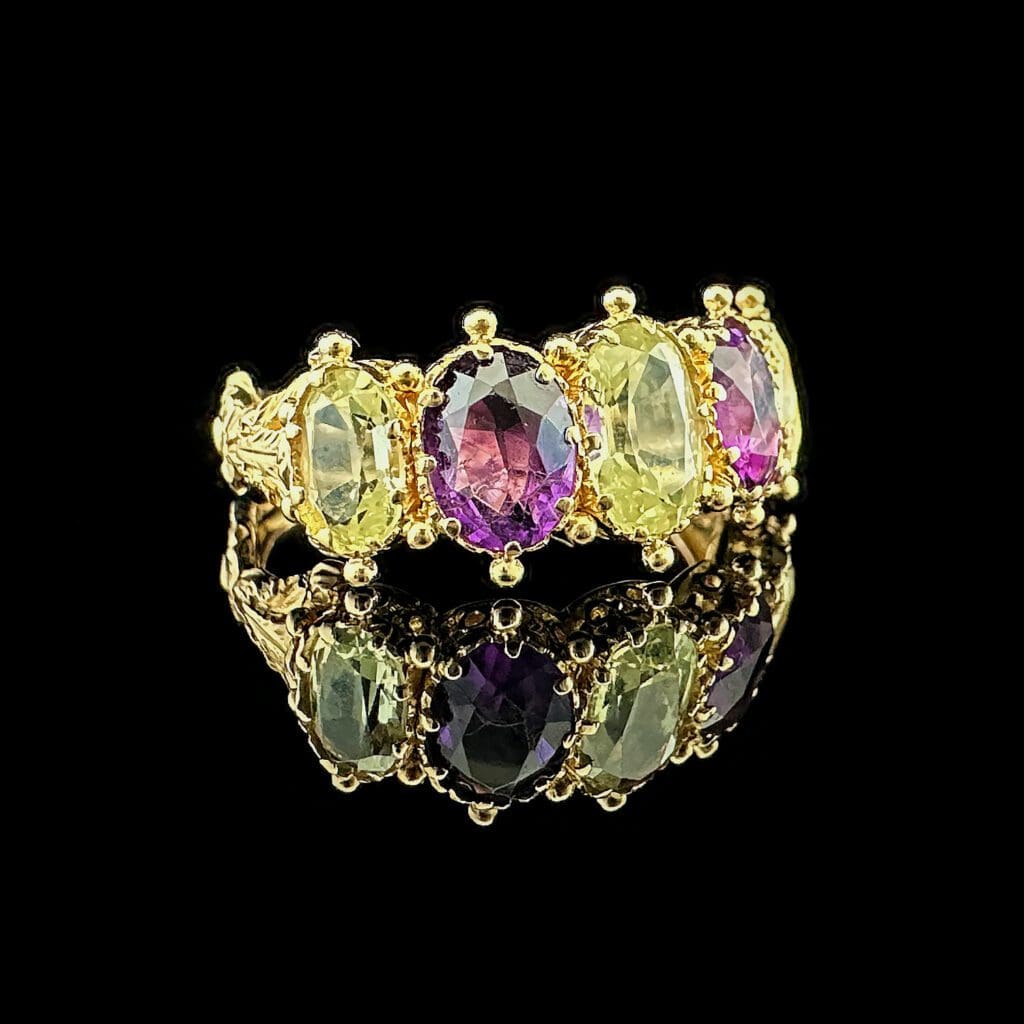 Fine Victorian chrysoberyl and amethyst five stone ring - Image 3