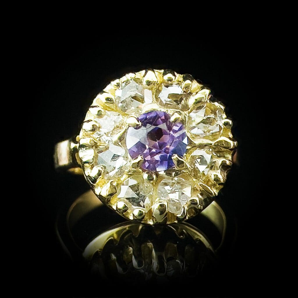 'Royal Purple'-Antique purple sapphire and diamond cluster ring