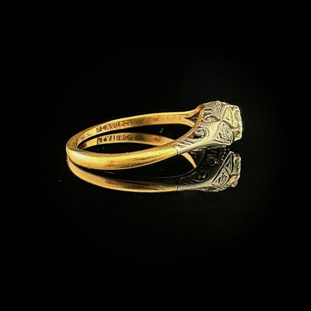 'Athena'-Gold and platinum diamond solitaire deco ring - Image 4