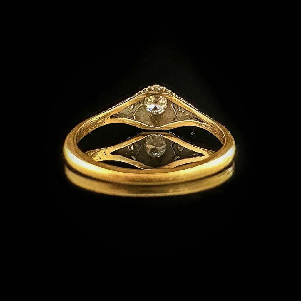 'Athena'-Gold and platinum diamond solitaire deco ring - Image 5