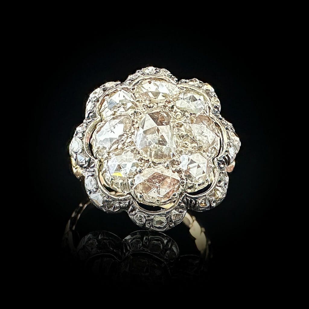 'Antique Diamond Fleur'-Spectacular antique diamond flower cluster ring - Image 2