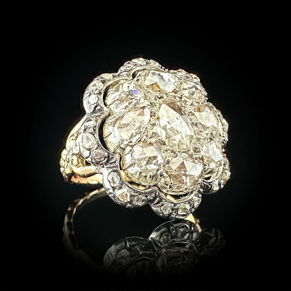 'Antique Diamond Fleur'-Spectacular antique diamond flower cluster ring - Image 4