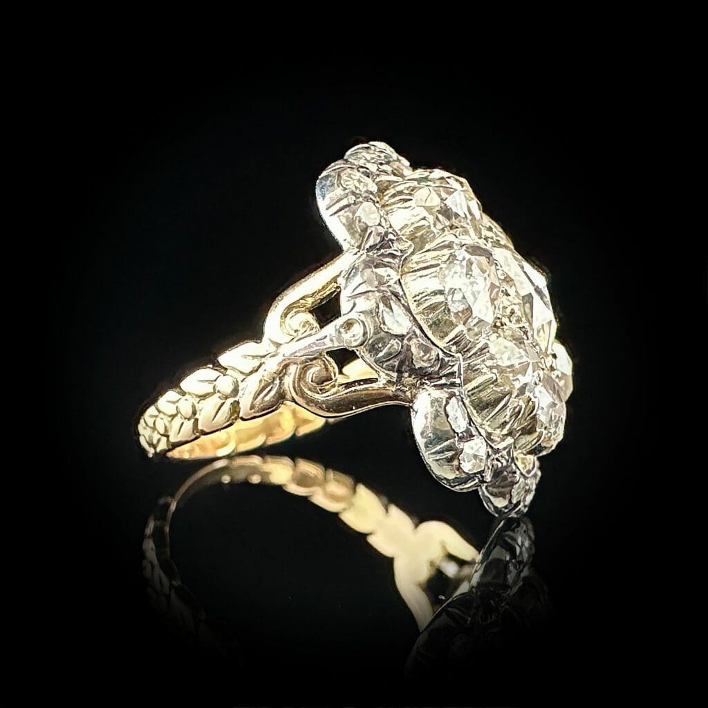 'Antique Diamond Fleur'-Spectacular antique diamond flower cluster ring - Image 5