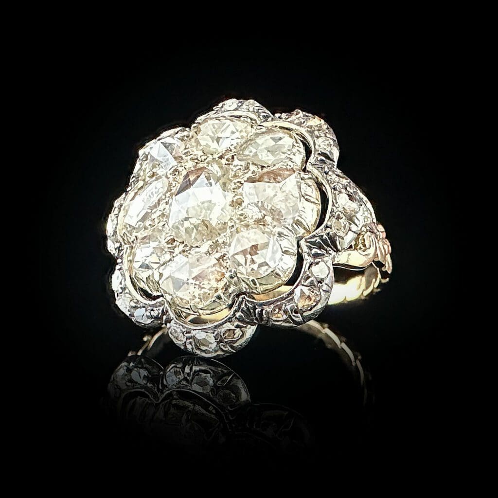 'Antique Diamond Fleur'-Spectacular antique diamond flower cluster ring - Image 8