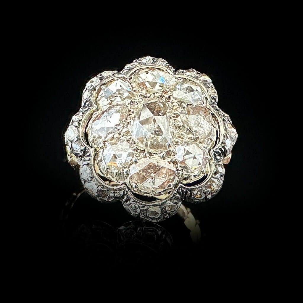 'Antique Diamond Fleur'-Spectacular antique diamond flower cluster ring - Image 9