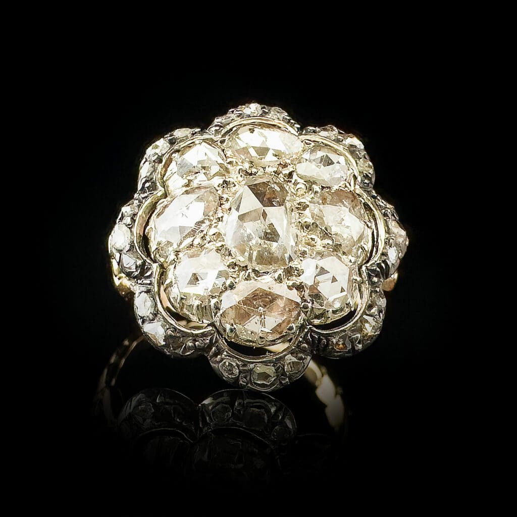 'Antique Diamond Fleur'-Spectacular antique diamond flower cluster ring