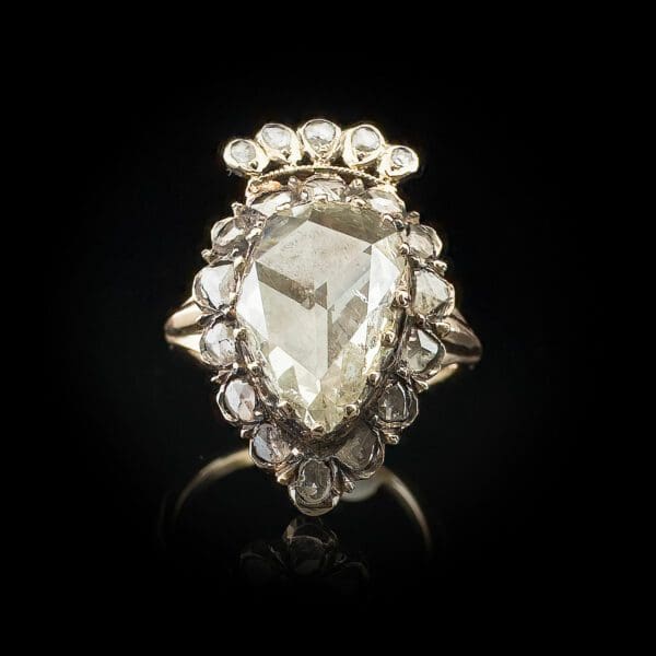 Rare and large antique teardrop diamond cluster ring