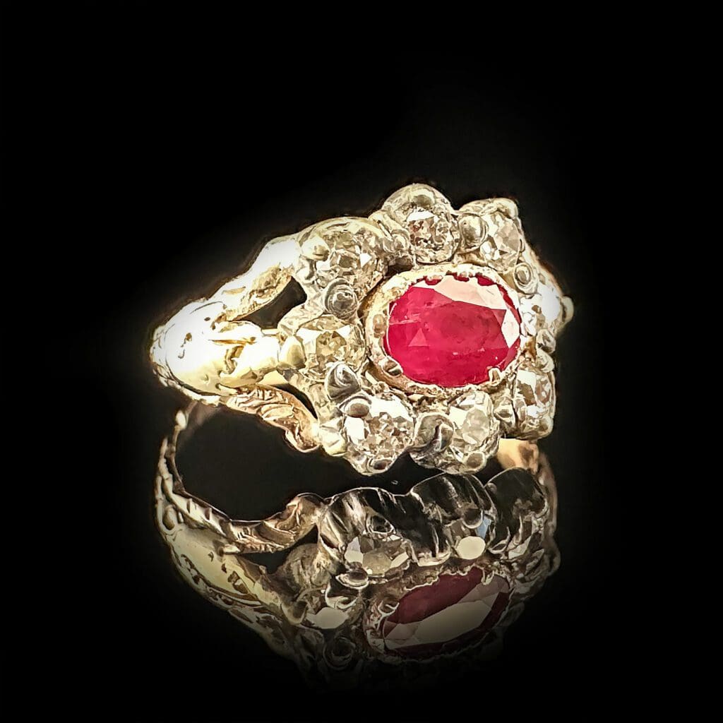 'Georgian Ruby'-Antique oval ruby and 8 diamond cluster - Image 3