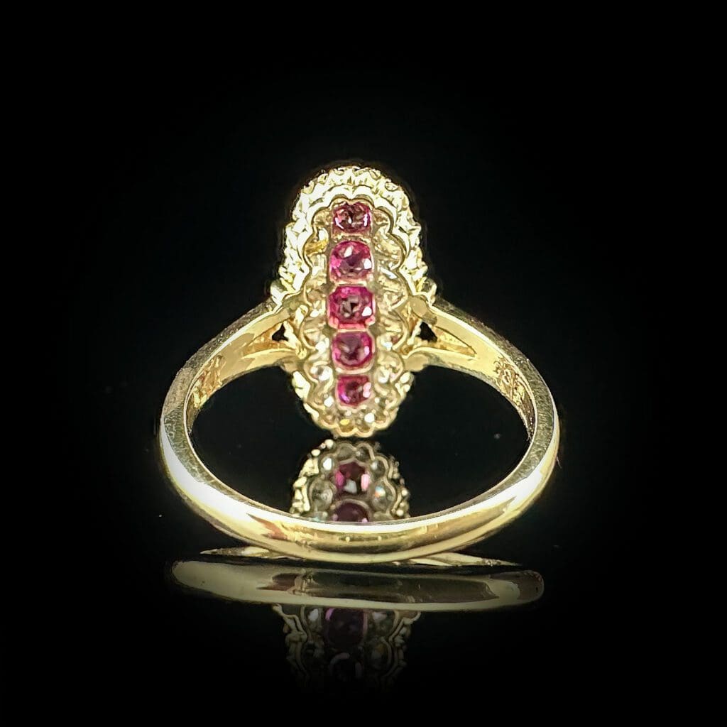 'Rubyline'-Antique five ruby and diamond oval cluster ring - Image 4