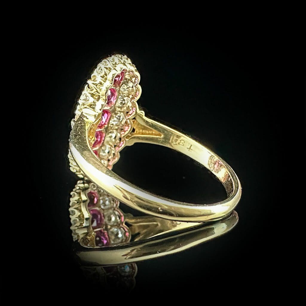 'Rubyline'-Antique five ruby and diamond oval cluster ring - Image 5