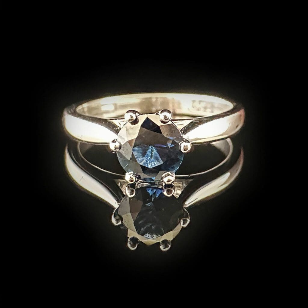 'Rhonda'-Round blue solitaire sapphire white gold ring