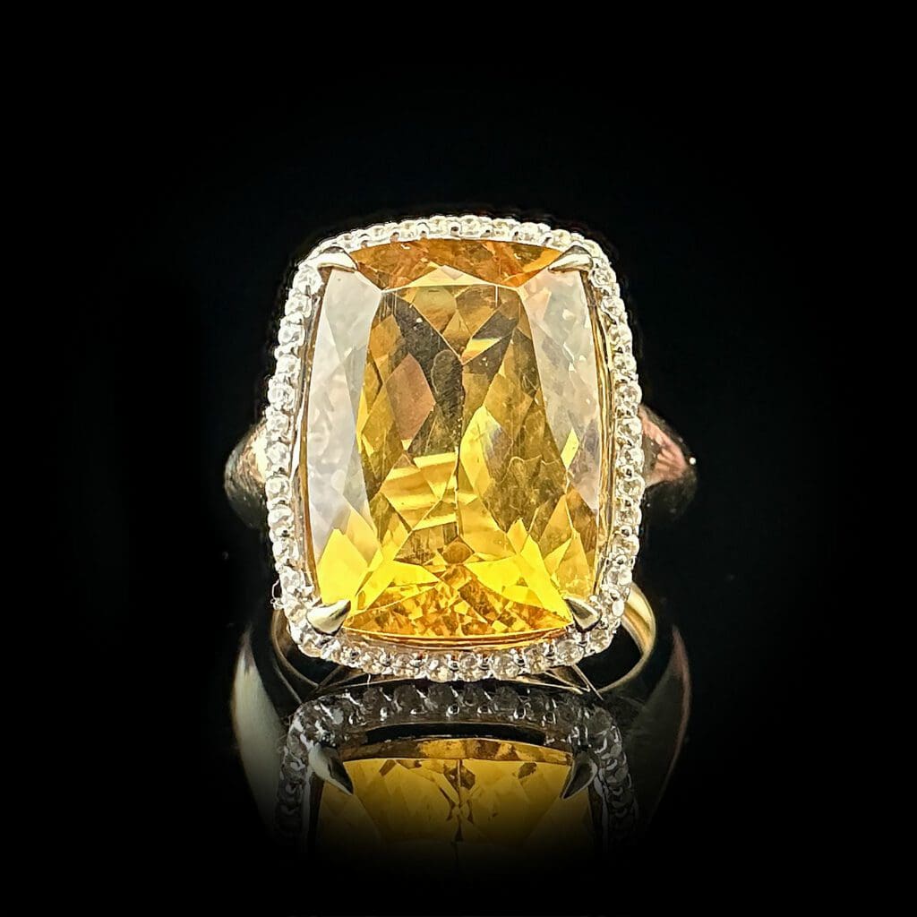 Antique cut citrine & white topaz ring