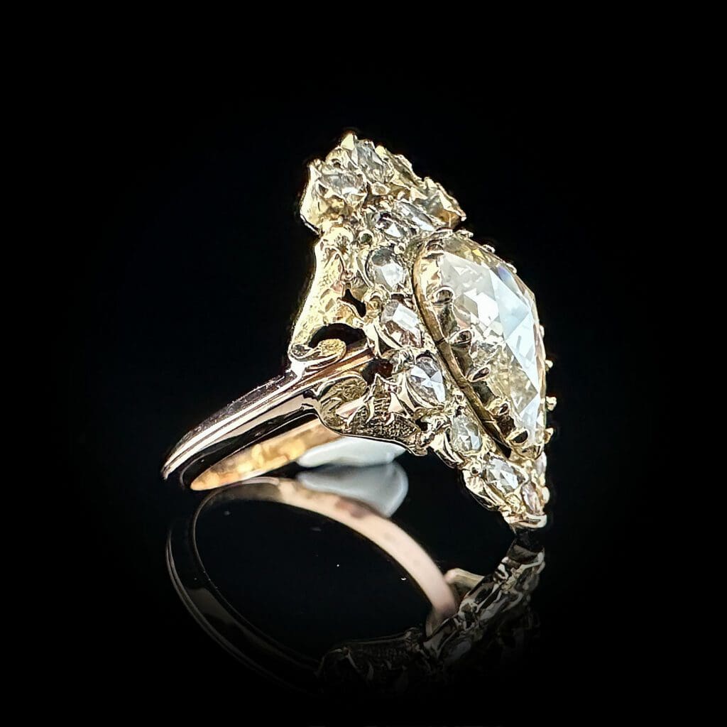 'Queen E2'-Impressive Antique Georgian rose cut diamond heart ring - Image 4