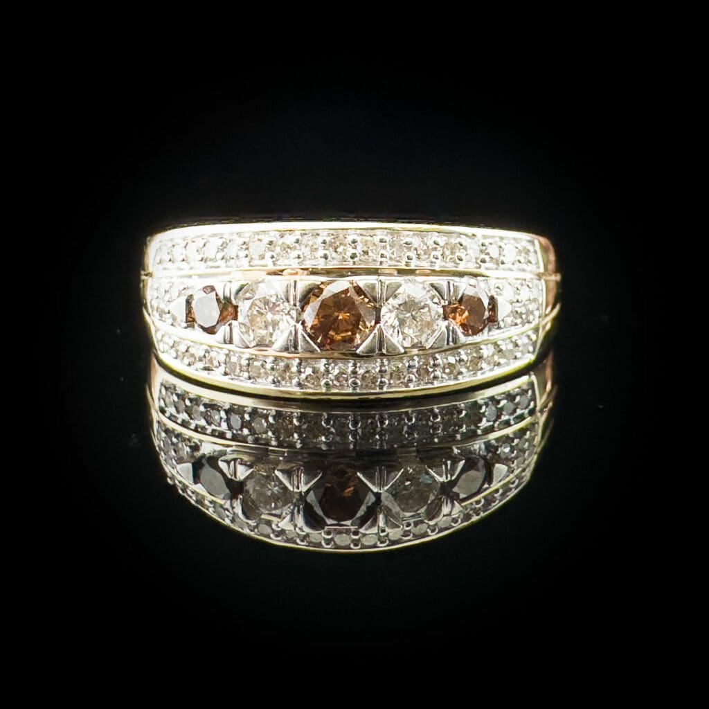 'Deidre'-White and cognac diamond panel ring