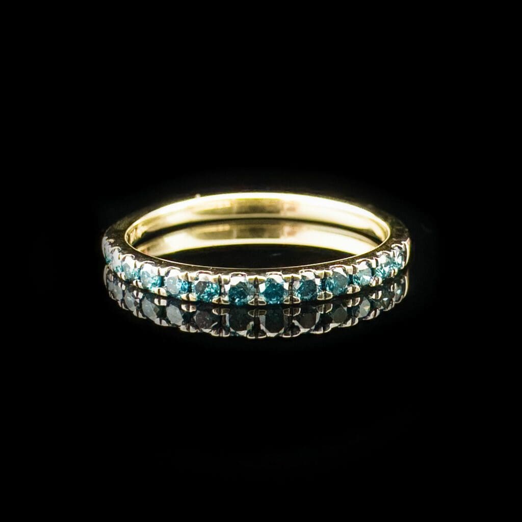 Blue diamond yellow gold band ring