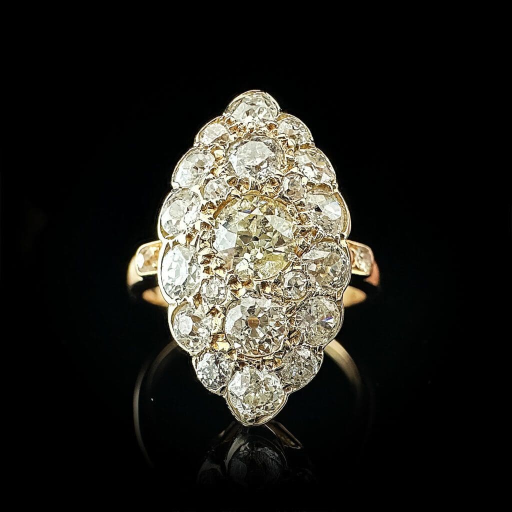 'Francois'-Antique French diamond navette gold ring