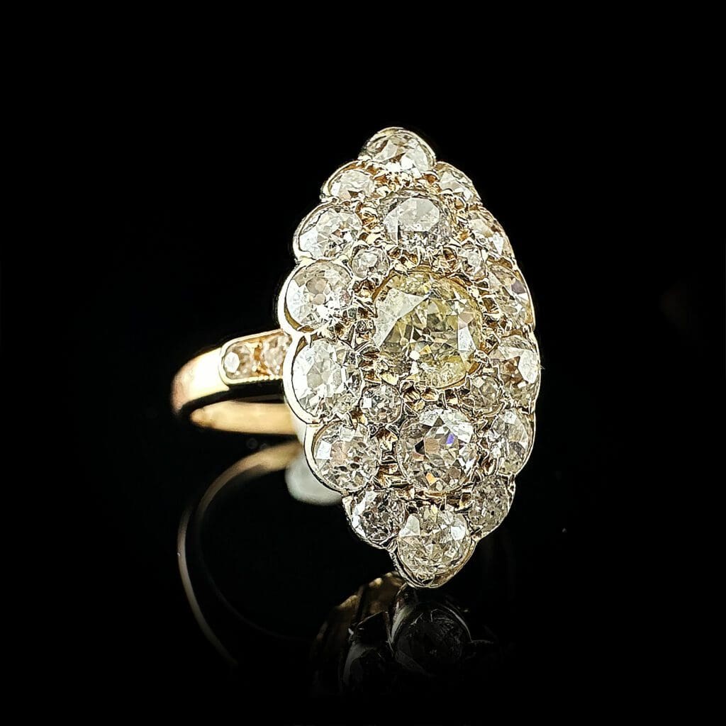 'Francois'-Antique French diamond navette gold ring - Image 3