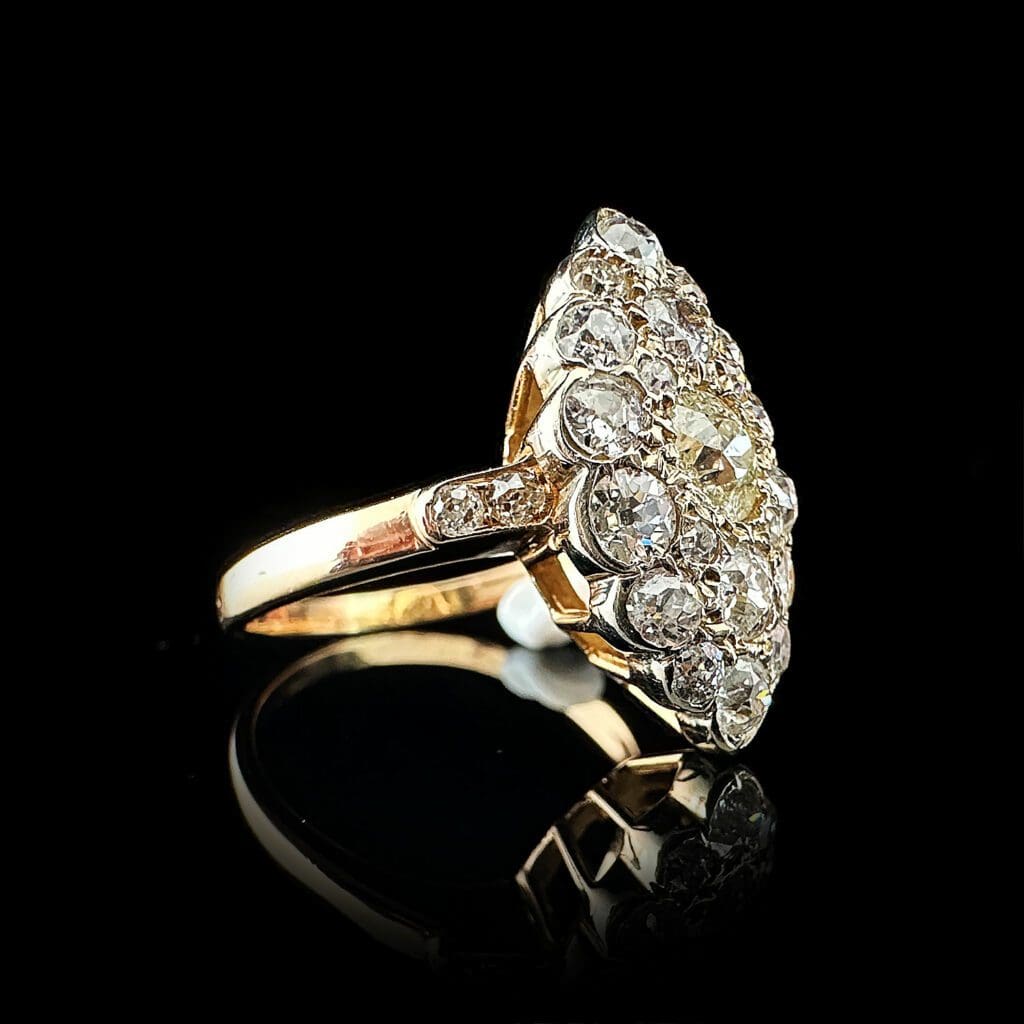 'Francois'-Antique French diamond navette gold ring - Image 4