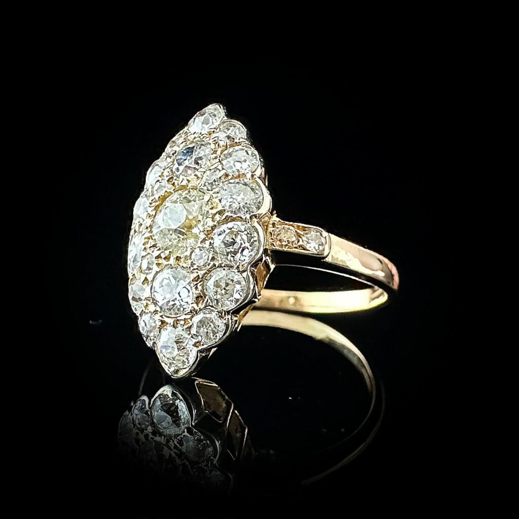 'Francois'-Antique French diamond navette gold ring - Image 7